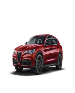 Frontgrill mit „V“-Einsatz aus mattem Miron für die Versionen Stelvio und Super
