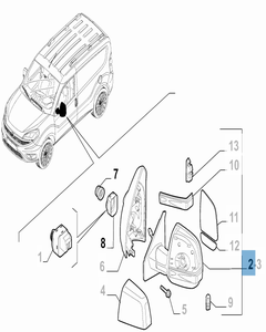 Manueller, rechter Außenspiegel für Fiat Professional Doblo FL2015